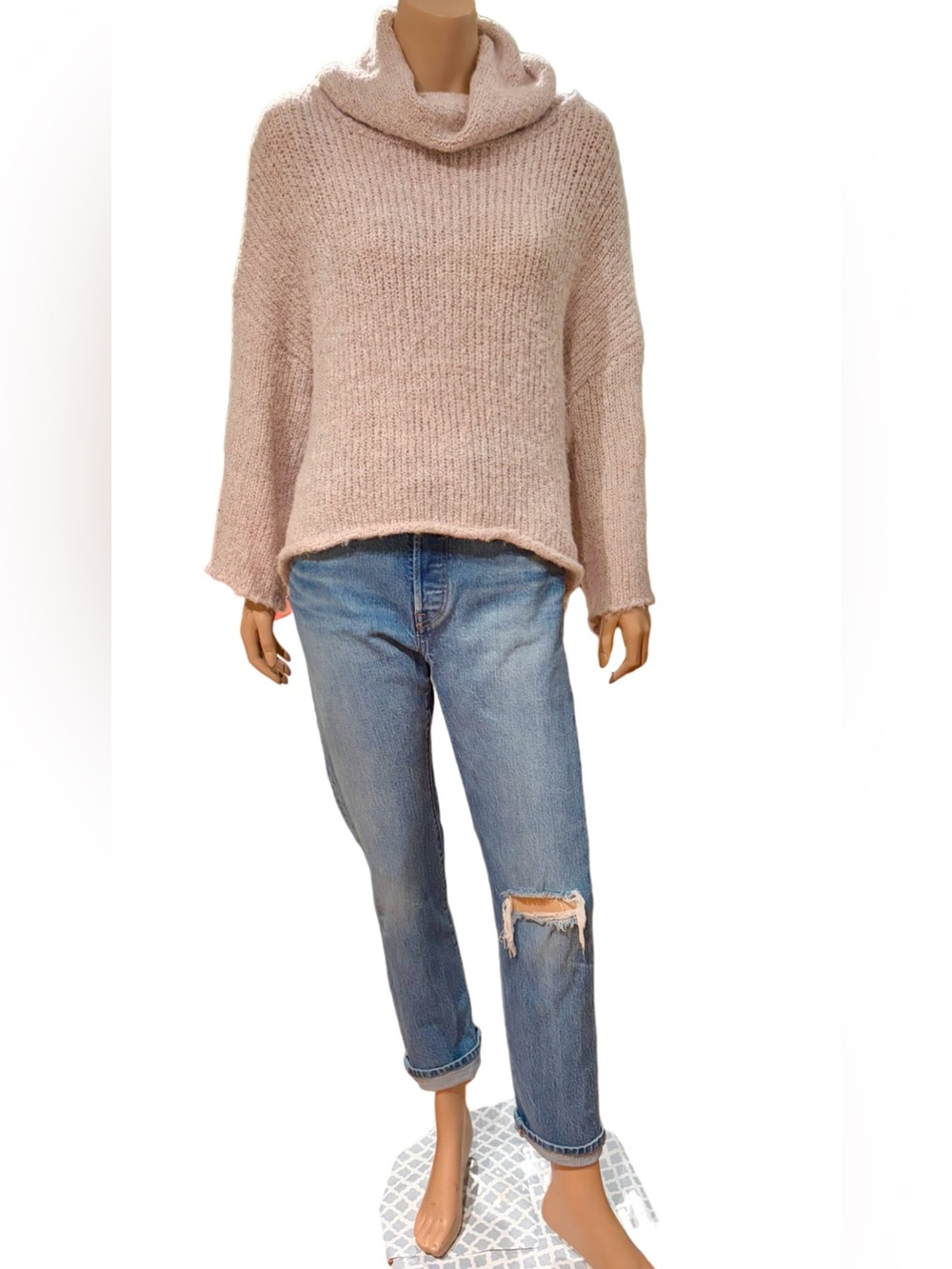 Altar’d State S/M Oversized Blush Pink Cowl Neck Boxy Knit Sweater